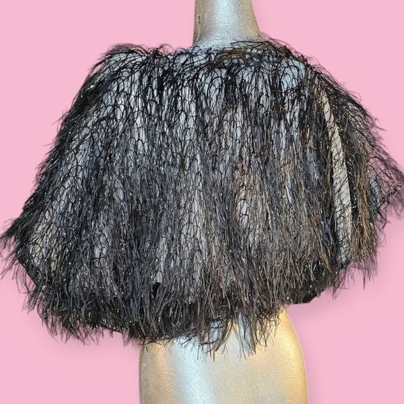 Steve Madden NWT Faux-Feather Black Metallic Shrug - Picture 5 of 9